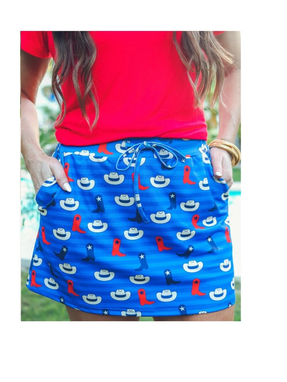 Hey There Cowboy Skort Red White and Blue Western Print